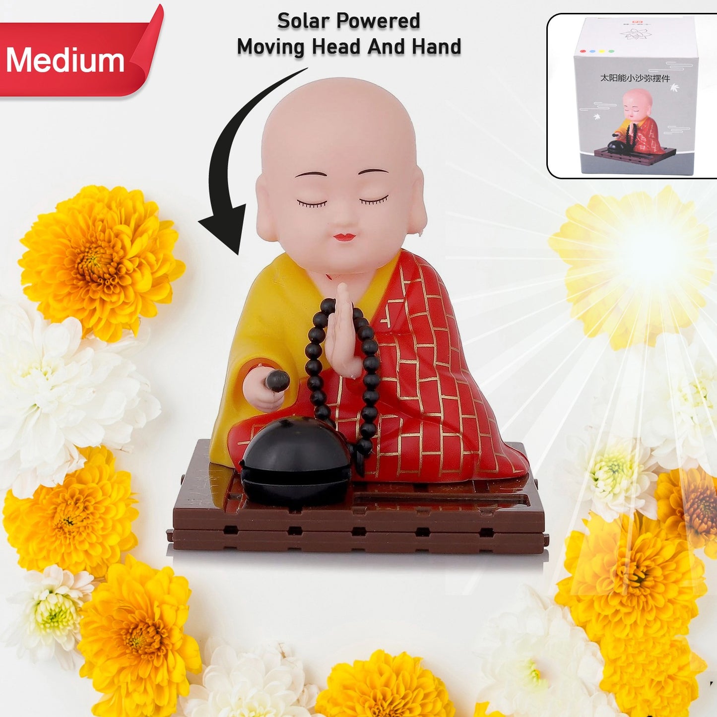 Solar Powered Sitting  Buddha Statue  Moving Head And Hand (1 Pc  Medium)