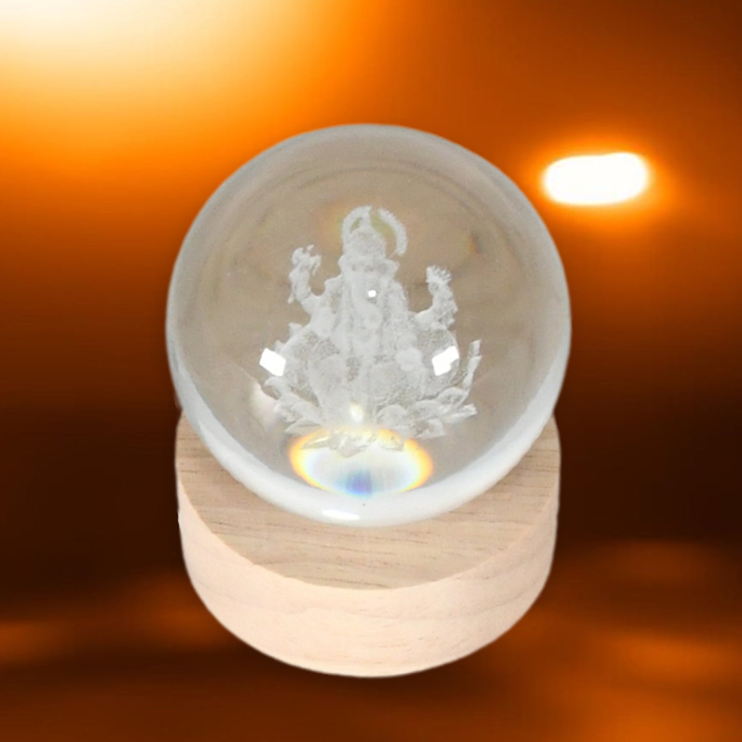 Ganpati 3d Crystal Ball Lamps With Wood Base