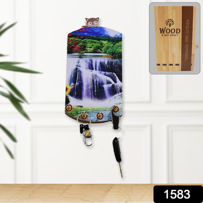 Vertical Scenery Wooden Wall Hanging with Hooks