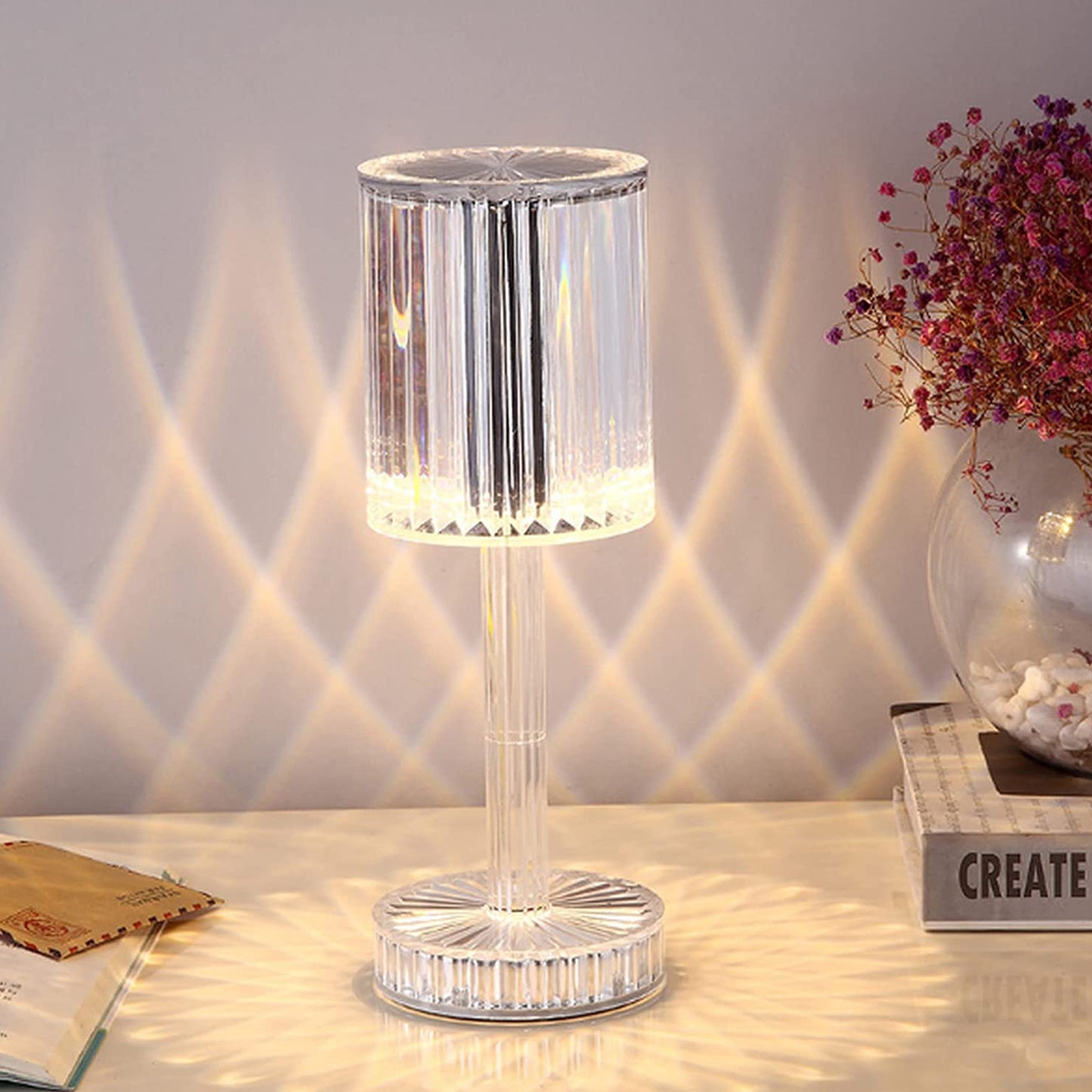 6605 Crystal Table Lamp  Touch Control Atmosphere Nightstand Lamp With Usb Charging Line