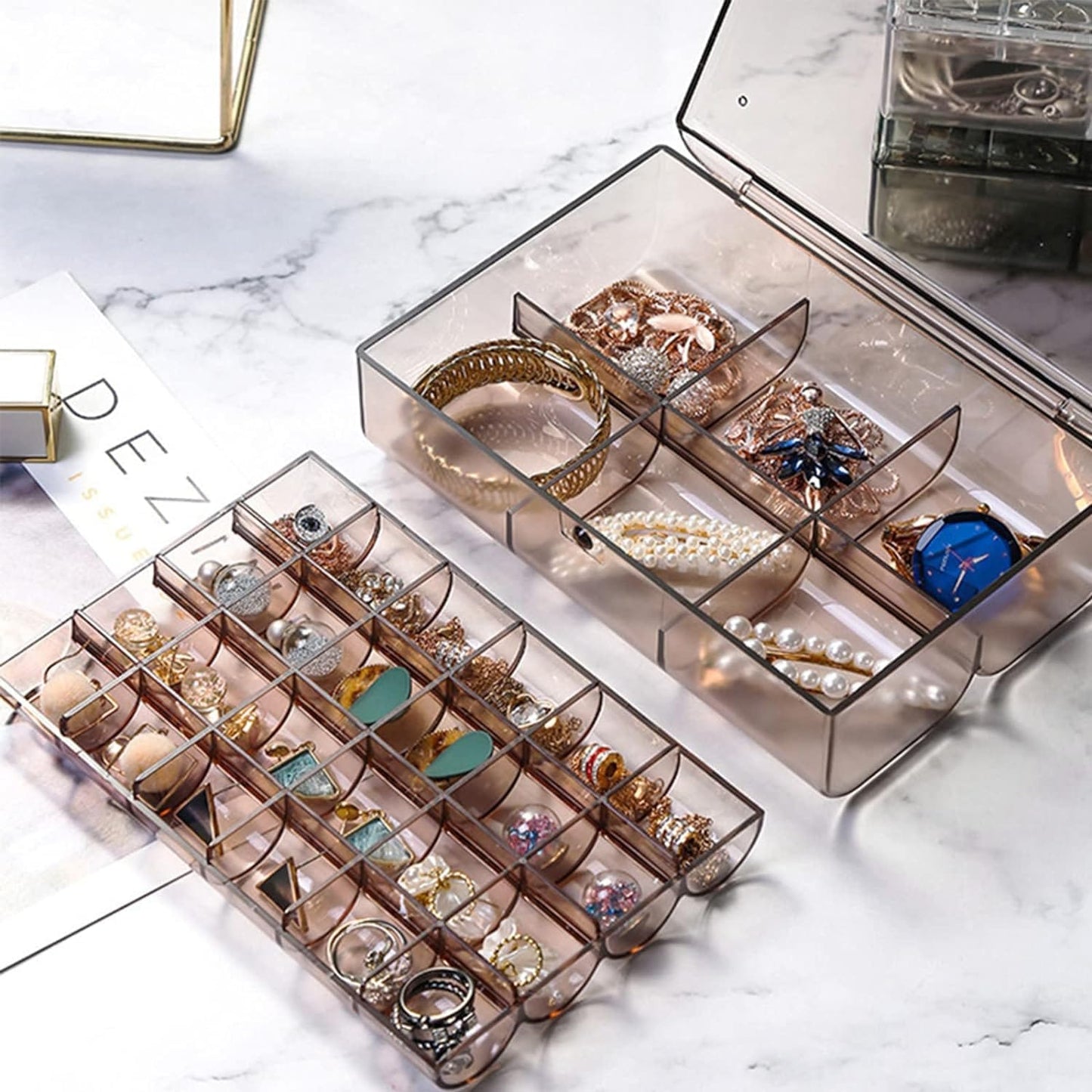 2-Layer Acrylic Storage Box – 30 Compartment Jewelry & Makeup Organizer