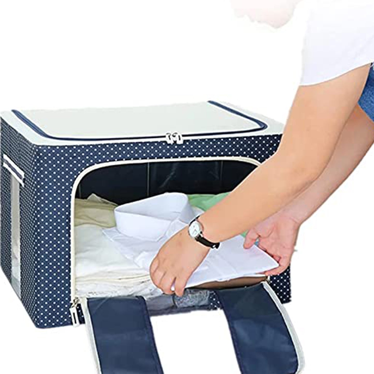 17641 Foldable Steel Frame Clothes Living Storage Organizer Handled Bag Box For Large Size Bedding Blankets Women Saree Toys  Cloth Storage Box  Bag (66 Liter)