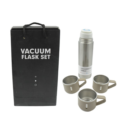 Portable Flask Gift Set with 3 Steel Cups