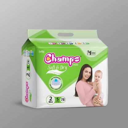 Champs Soft & Dry Baby Diapers - 78 Pcs (Small)