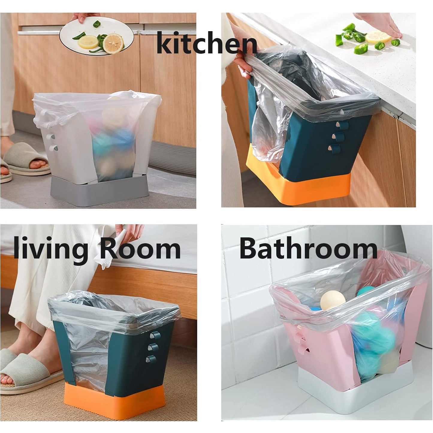 9451 Waste Bin Trash Can Waste Container Expandable Trash Can Plastic Trash Can Plastic Garbage Can Expandable Trash Bag Holder Large Capacity For Kitchen Bathroom Living Room Bedroom Outdoor (1 Pc)