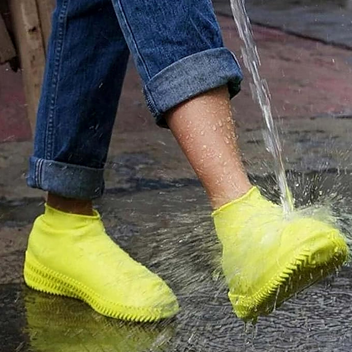 17983 Non-slip Silicone Rain Reusable Anti Skid Waterproof Fordable Boot Shoe Cover (Extra Large Size (Xl) 1 Pair  Yellow)