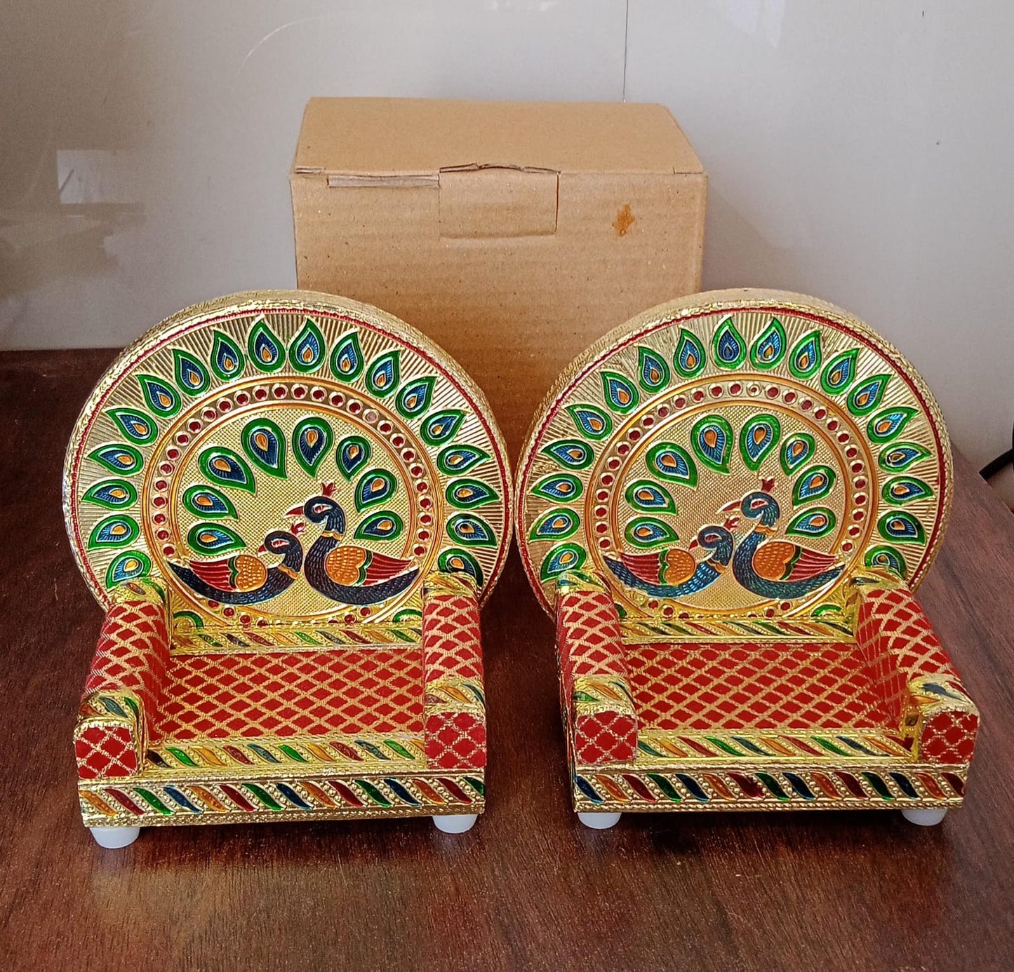 17697 Meenakari Work Laddu Gopal Singhasan For Pooja Mandir Wooden Krishna Ladoo Bal Gopal Sofa Asan Home Decorative Premium Look Decorative Singhasan Suitable For Home Office Restaurant (2 Pc Set)