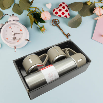 Portable Flask Gift Set with 3 Steel Cups