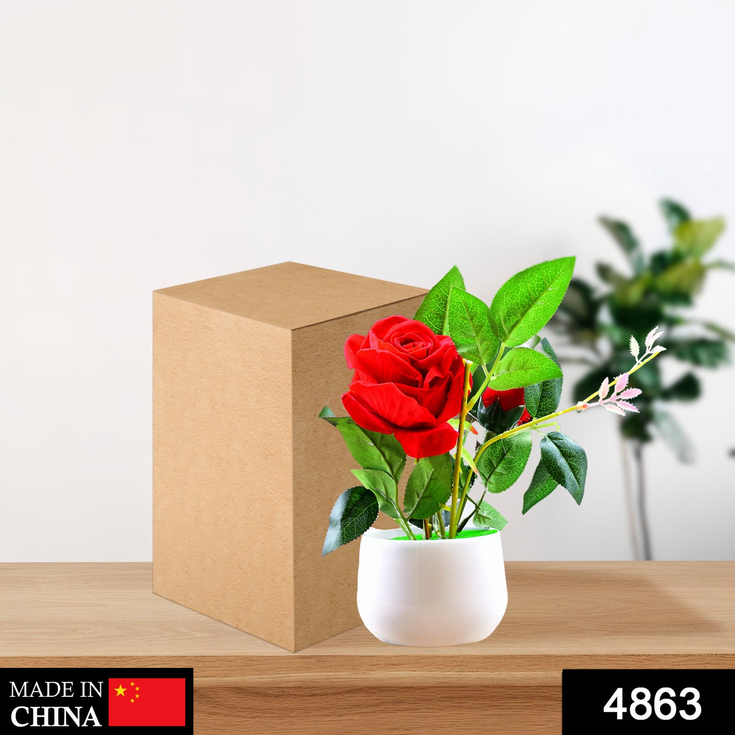 4863 Artificial Rose Flower Plant With Pot For Home Office Or Gift