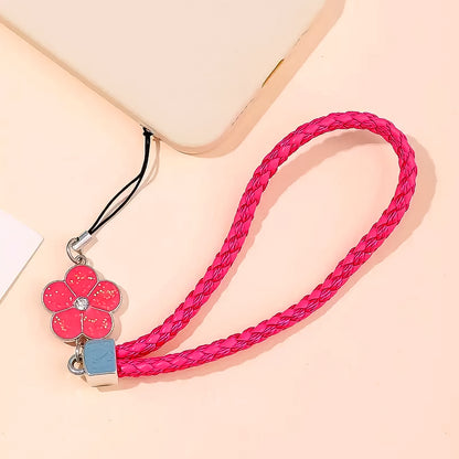 Flower Alloy Pendant with Braided Leather Phone Strap