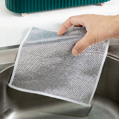 5564 Double-sided Multipurpose Microfiber Cloths Stainless Steel Scrubber Non-scratch Wire Dishcloth Durable Kitchen Scrub Cloth (1 Pc  20x20 Cm)