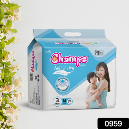 Champs Soft & Dry Baby Diapers (M, 74 Pcs)