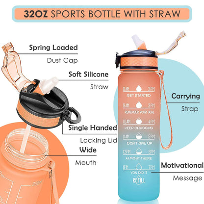 Motivational Gym Water Bottle with Straw – Leakproof & BPA-Free