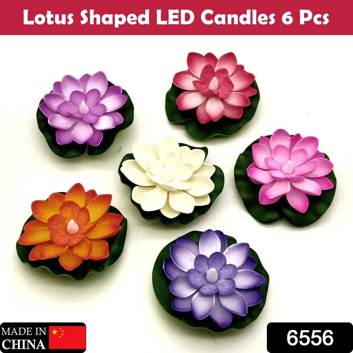 6556 Water Floating Smokeless Candles  Lotus Flowers Sensor Led Tealight For Outdoor And Indoor Decoration - Pack Of 6 Candle Candle (Pack Of 6)