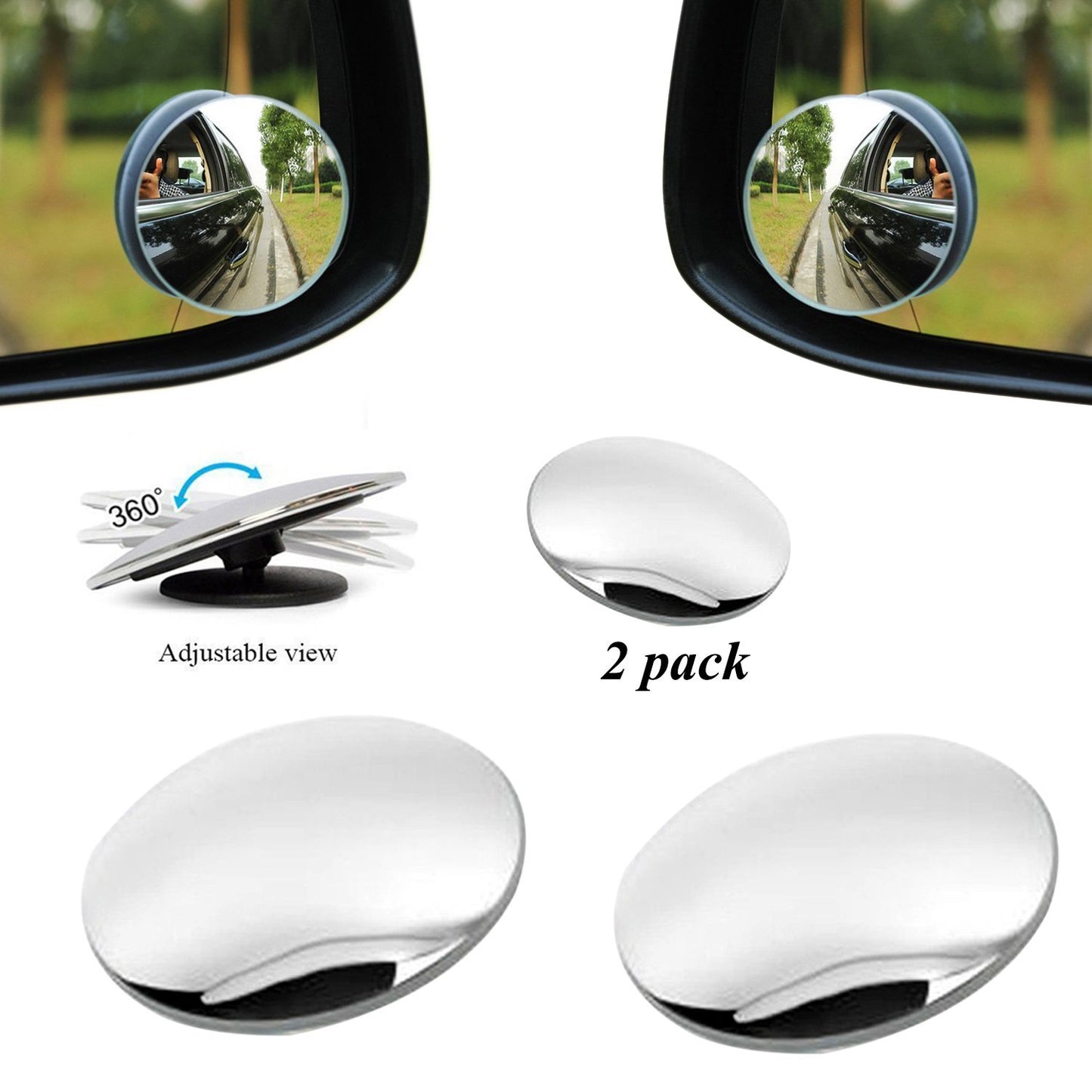 Blind Spot Convex Mirrors - 2-Pack for Cars