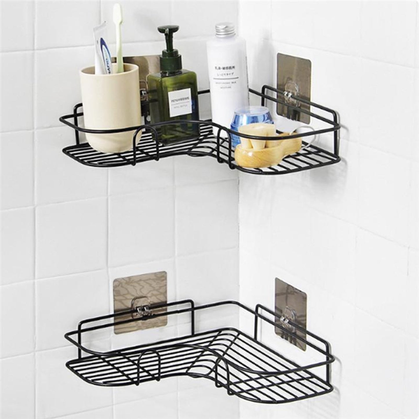 1759 Self-adhesive Kitchen-bathroom Corner Shelf Organiser Storage Rack