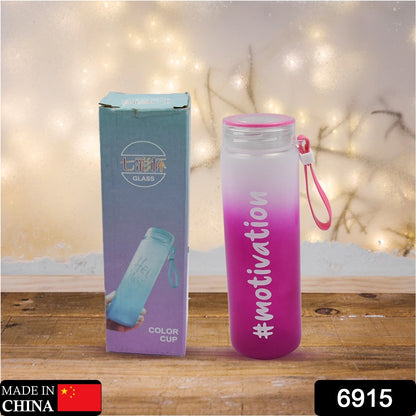 6915motivationalglass Bottle Colorful Portable Water Glass Bottle With Rubber Banddaily Intake Hourly Water Bottle To Ensure You Drink Enough Water Throughout The Dayreusable Cycling Gym Workout Fitnessbottle(Approx 350 Ml)