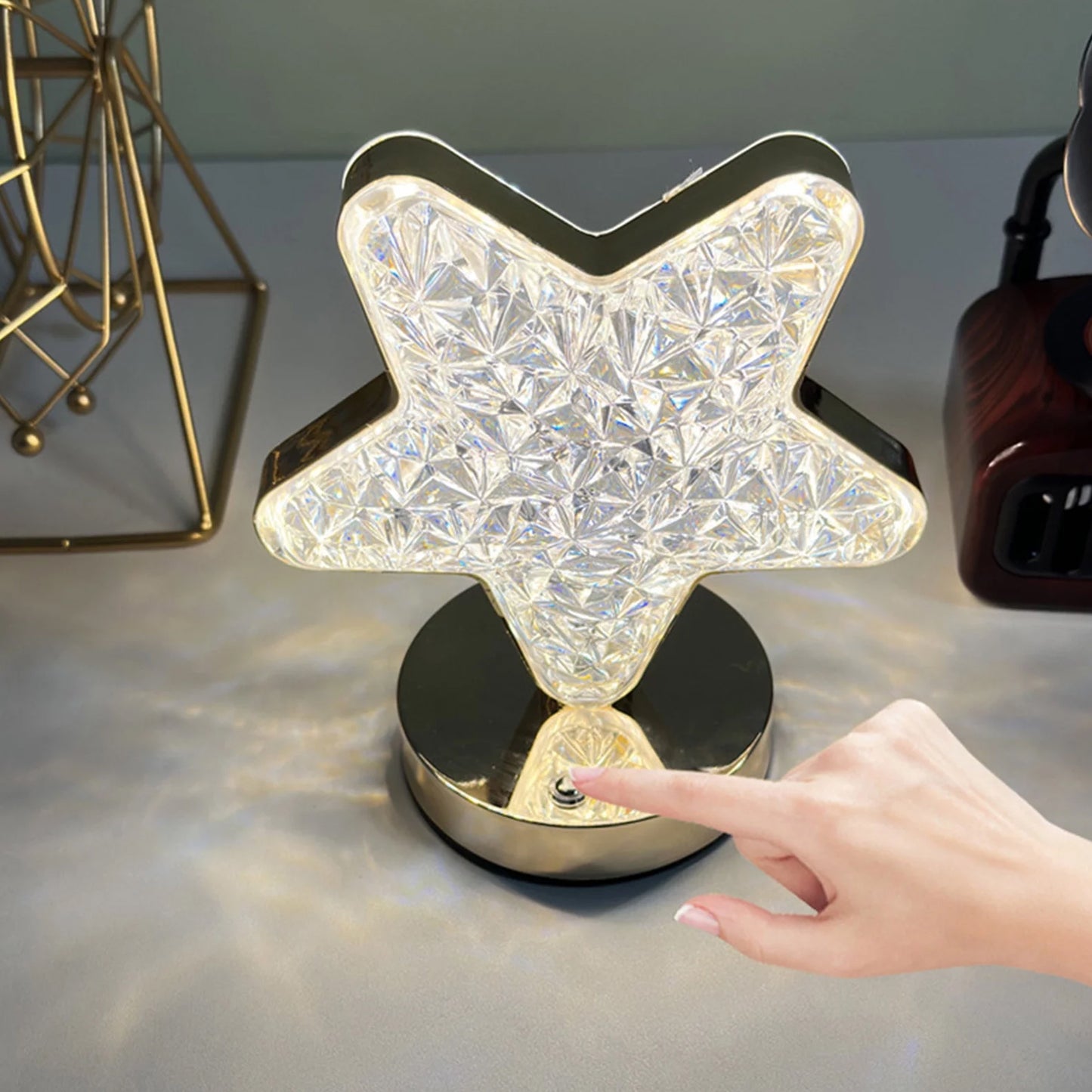 12571 Star Shape Crystal Diamond Lamp Cordless Luxury Lamp With Usb Rechargeable 3-way Dimmable  Touch Control Decorative Nightstand Lamp For Bedroom Living Room Party Restaurant Decor (1 Pc )