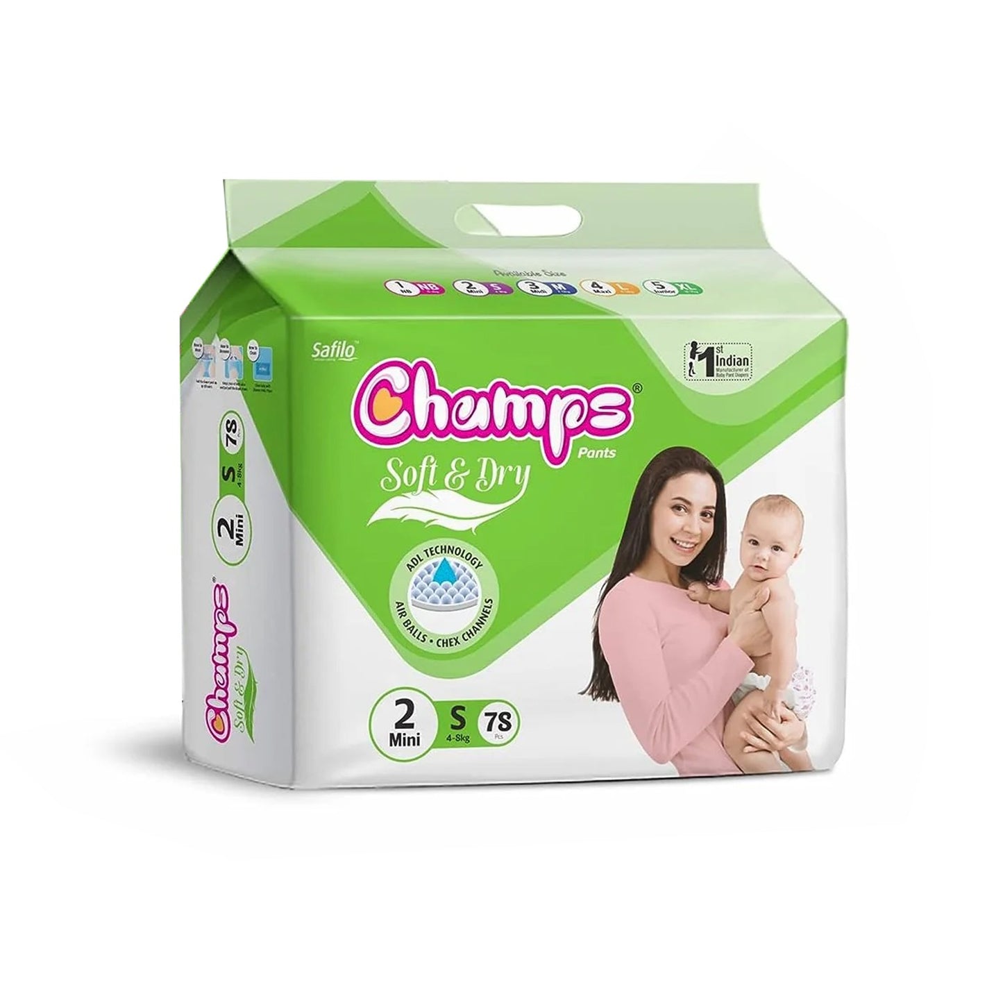 Champs Soft & Dry Baby Diapers - 78 Pcs (Small)