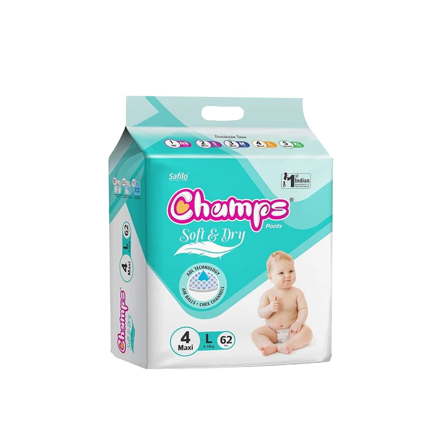 Champs Soft & Dry Baby Diaper Pants (Large, 62 Pcs)