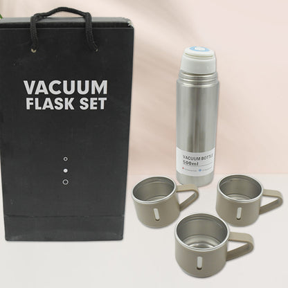 Portable Flask Gift Set with 3 Steel Cups