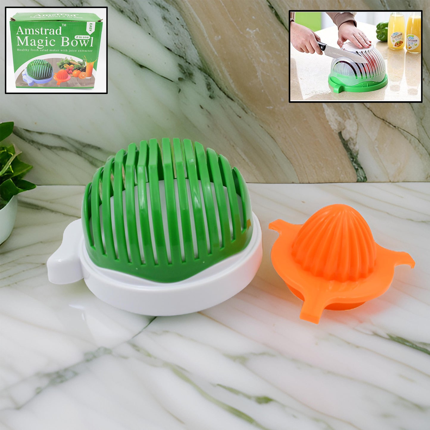 2 In 1 Salad Cutter Bowl With Lemon Squeezer Citrus Juicer (1 Pc)