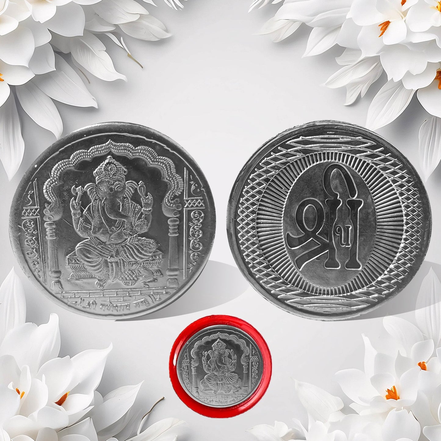 17987 Ganesh Ji Silver Color Coin For Gift  Pooja  Silver Coin  Silver Coin  Diwali Gift (1 Pc  (Metal Is Not Silver)