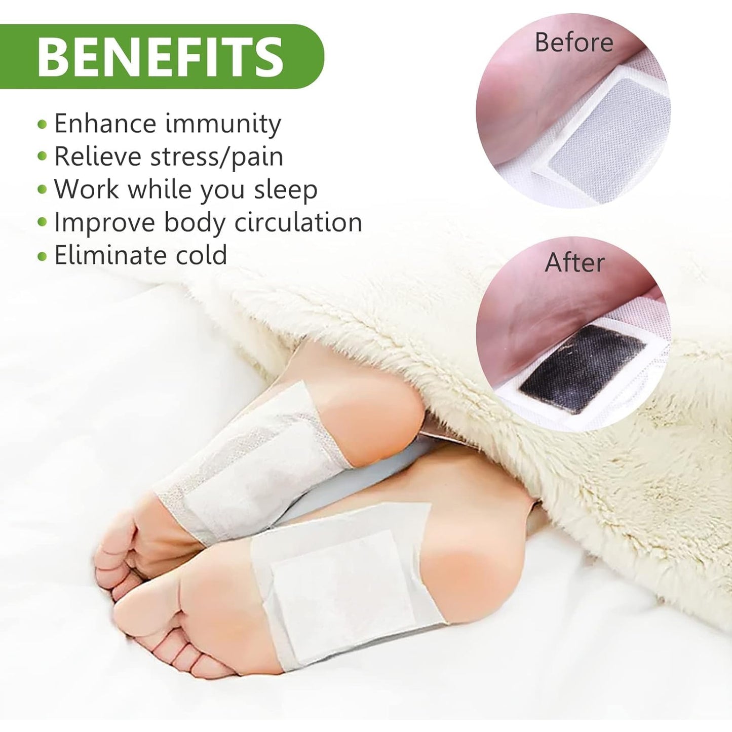 644 Kinoki Cleansing Detox Foot Pads Ginger  Salt Foot Patch -10pcs (Free Size White)