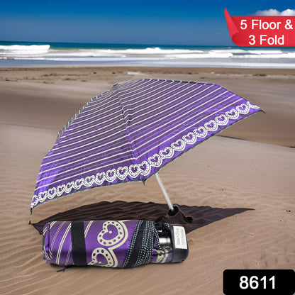 3-fold  5 Floor Sun Protective Solid Foldable Umbrella (1 Pc)