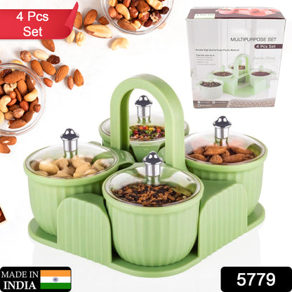 5779 Multipurpose Jar Dryfruit Set  Candy Chocolate Snacks Storage Jar Masala Jar  For Home And Kitchen Airtight Dry Fruit Plastic Storage Container Tray Set With Lid  4 Serving Jar Container For Sweetschipscookies(4 Pc Set)