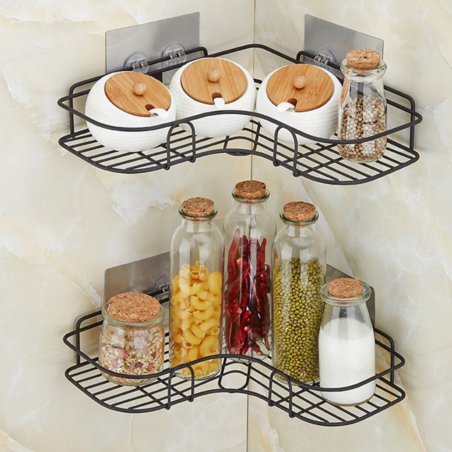 1759 Self-adhesive Kitchen-bathroom Corner Shelf Organiser Storage Rack