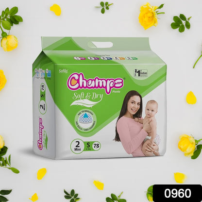 Champs Soft & Dry Baby Diapers - 78 Pcs (Small)