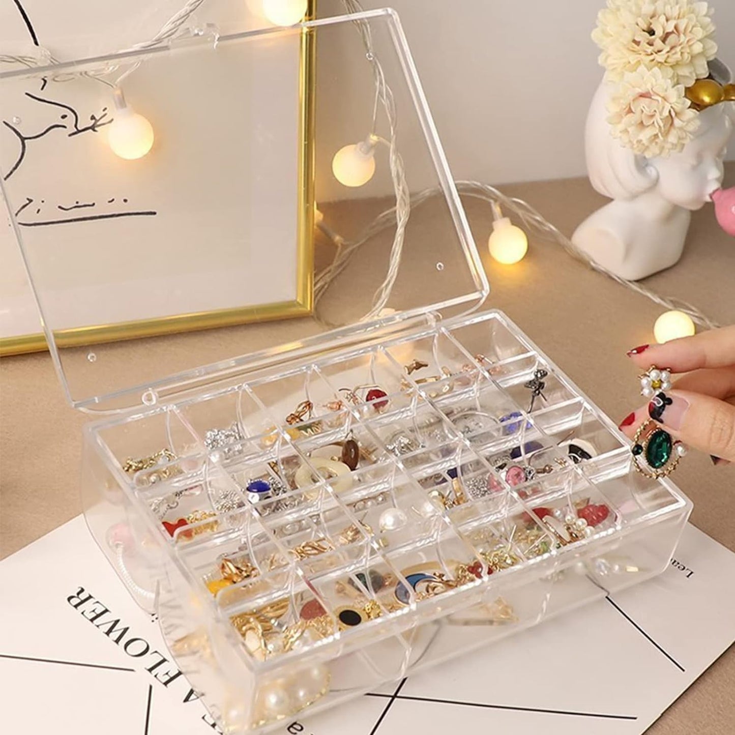 2-Layer Acrylic Storage Box – 30 Compartment Jewelry & Makeup Organizer