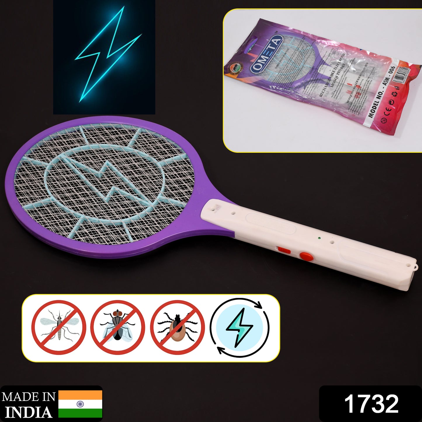 1732 Mosquito Killer Racket Rechargeable Handheld Electric Fly Swatter Mosquito Killer Racket Bat Electric Insect Killer (Quality Assured)