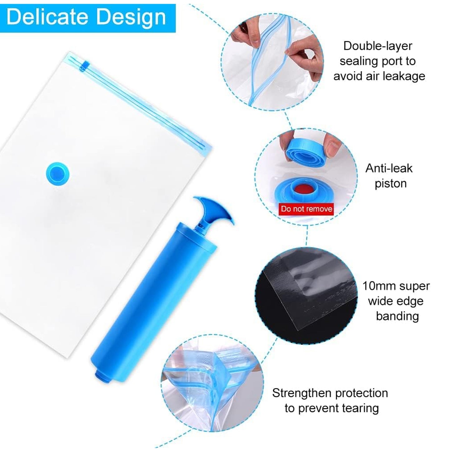 17826 Vacuum Storage Bags With Suction Pump  Shirt Clips - Vacuum Bags - Big Capacity Vacuum Seal Bags For Travel Clothes Blankets Pillows Compression Bags  Space Saver Vacuum Storage Bags (5 Pcs Set)