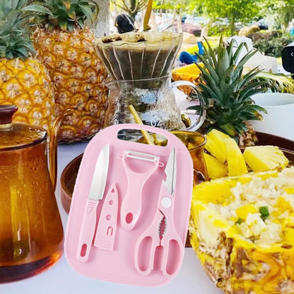 5490 Mini Travel Cutting Board Set 4 Pcs Portable Mini Camping Plastic Cutting Board  Knife Fruits  Vegetable Peeler Scissors Kitchen Knives Set For Travel Picnic Camping Outdoor Park (4 Pc Set)