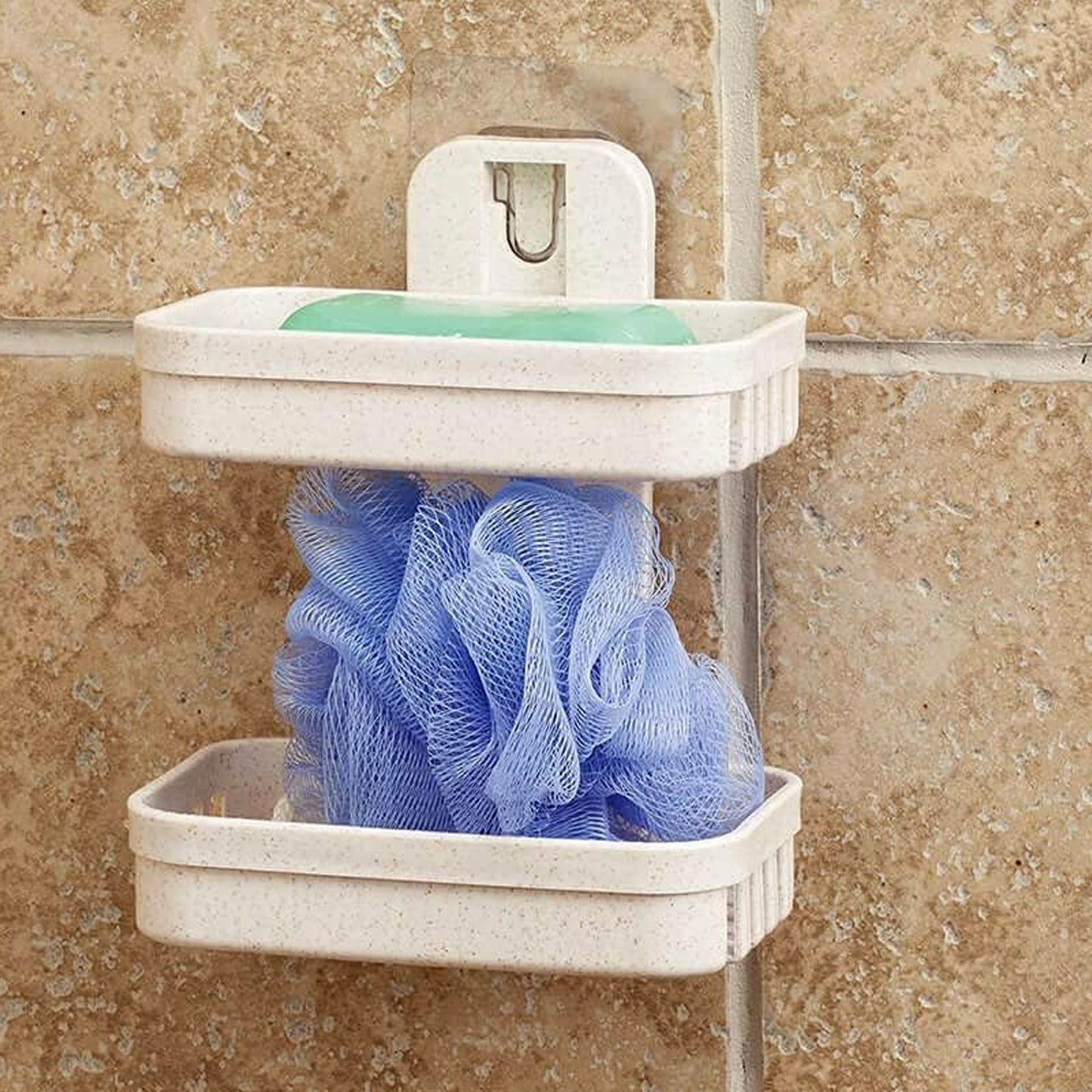 17892 Adhesive Sticker Soap 2 Layer Dish Holder Wall Mounted Bathroom Shower Soap Holder Saver Box Storage Organizer Rack Abs Plastic (Double Layers  2 Pcs Set)