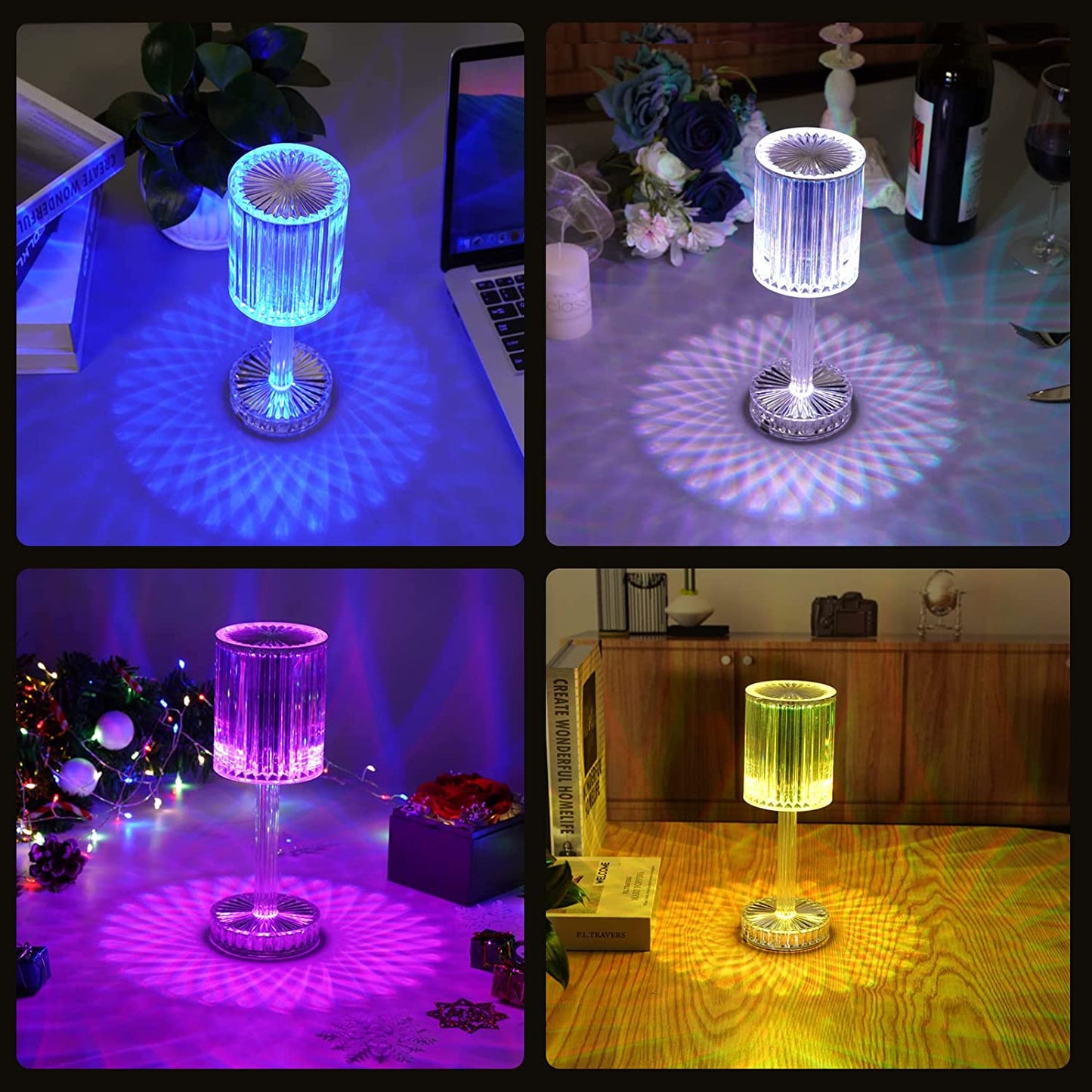 6605 Crystal Table Lamp  Touch Control Atmosphere Nightstand Lamp With Usb Charging Line