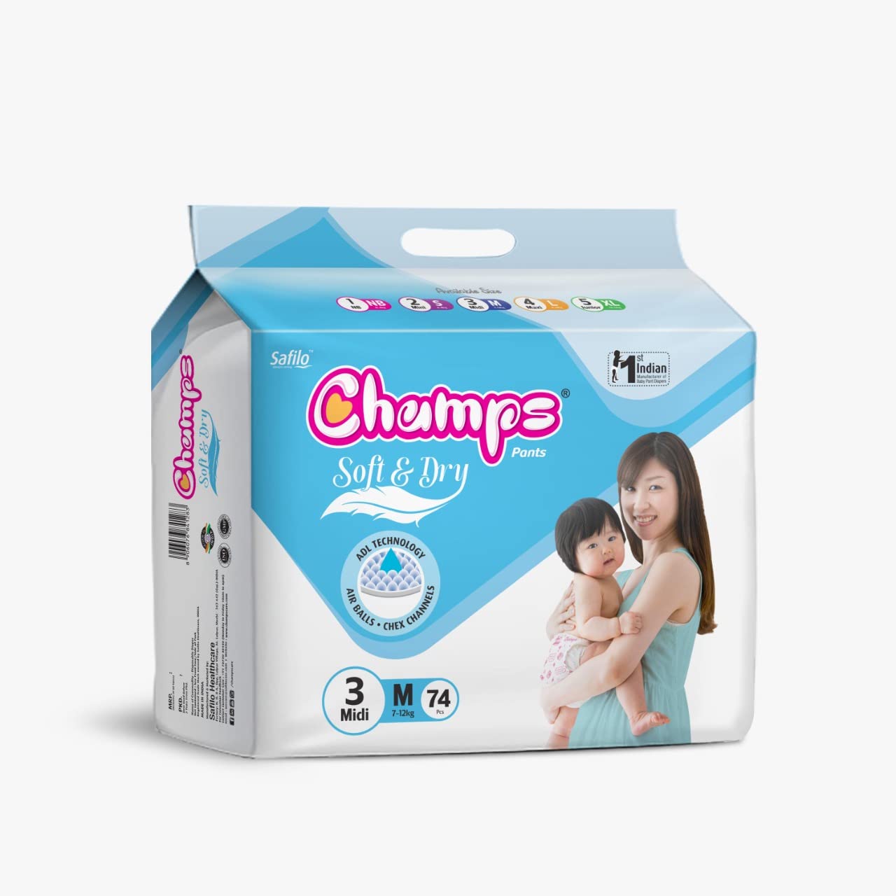 Champs Soft & Dry Baby Diapers (M, 74 Pcs)