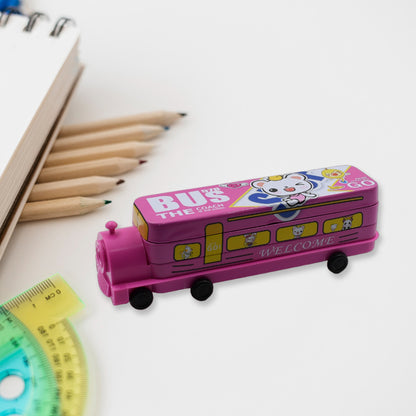 4672 Double Decker Magic Bus Compass 2 Layer Metal Bus Compass Pencil Case With Movable Wheels  Sharpener Bus Shape With Tiers Metal Pencil Box For Kids Birthday Party