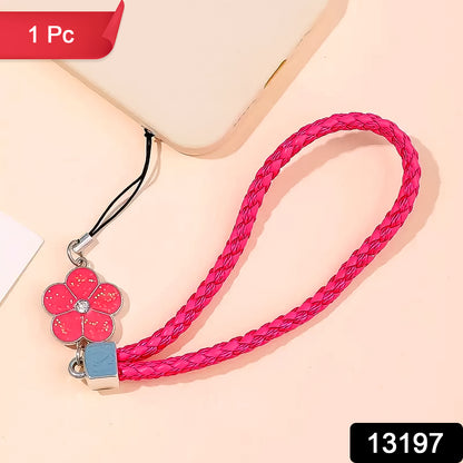 Flower Alloy Pendant with Braided Leather Phone Strap