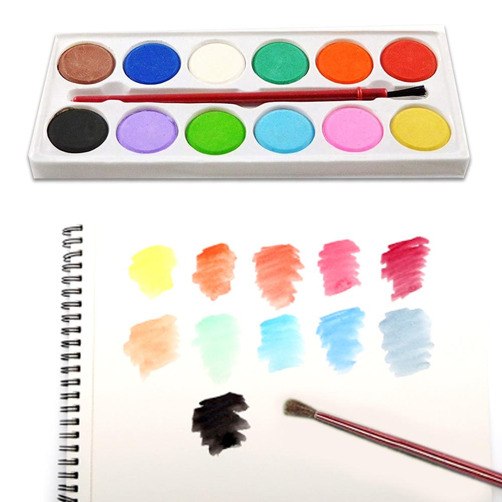 Watercolor Paint Kit - 12 Colors + Brush (13 Pcs)