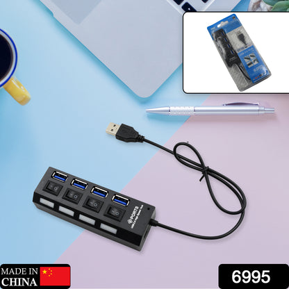 6995 4 Port Usb Hub Usb 2.0 Hub Splitter High Speed With Onoff Switch Multi Led Adapter Compatible With Tablet Laptop Computer Notebook