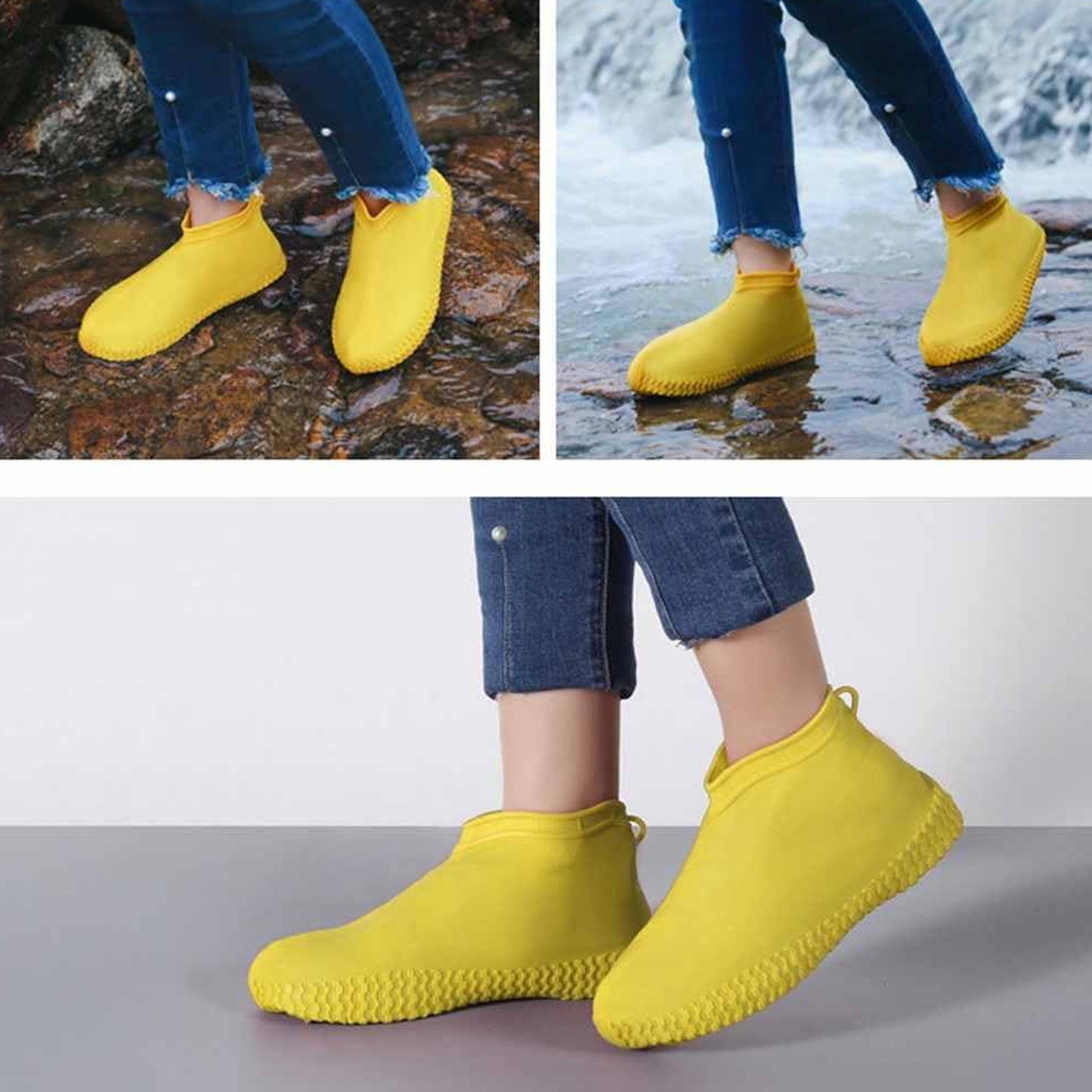 17983 Non-slip Silicone Rain Reusable Anti Skid Waterproof Fordable Boot Shoe Cover (Extra Large Size (Xl) 1 Pair  Yellow)