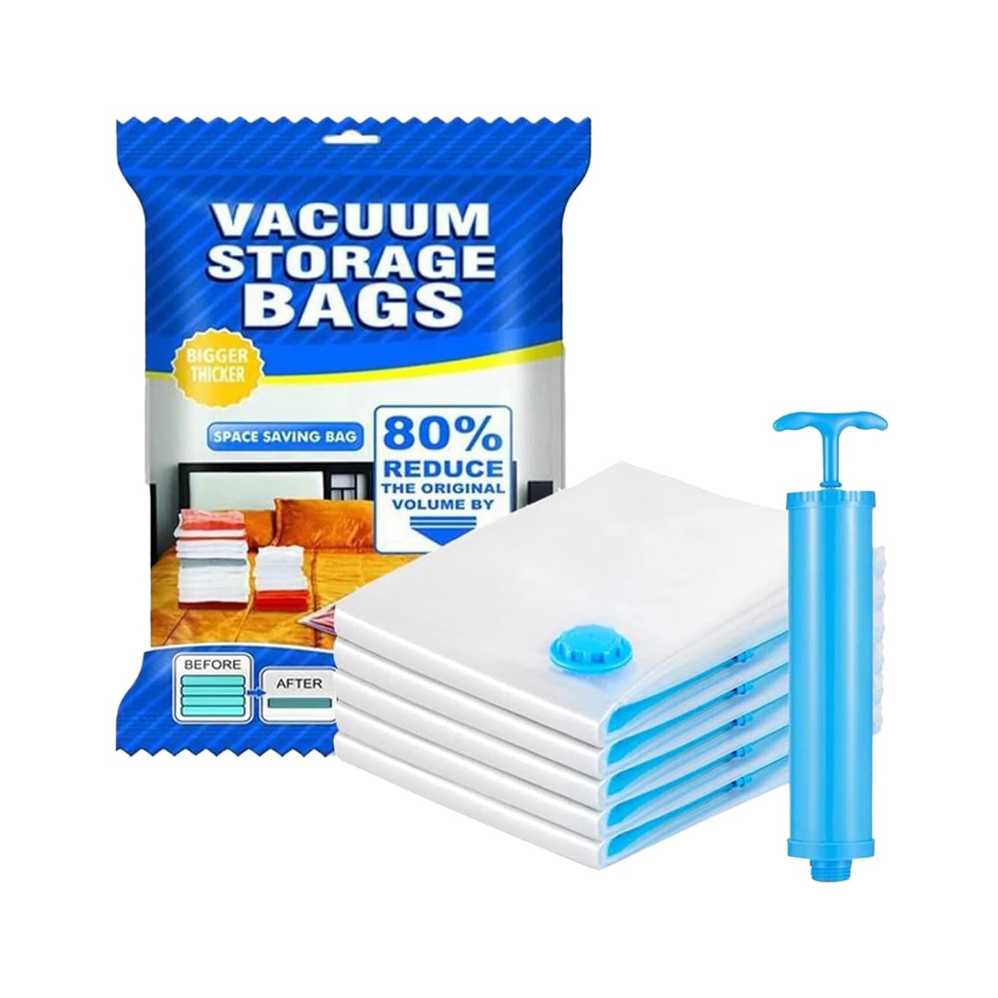 17826 Vacuum Storage Bags With Suction Pump  Shirt Clips - Vacuum Bags - Big Capacity Vacuum Seal Bags For Travel Clothes Blankets Pillows Compression Bags  Space Saver Vacuum Storage Bags (5 Pcs Set)