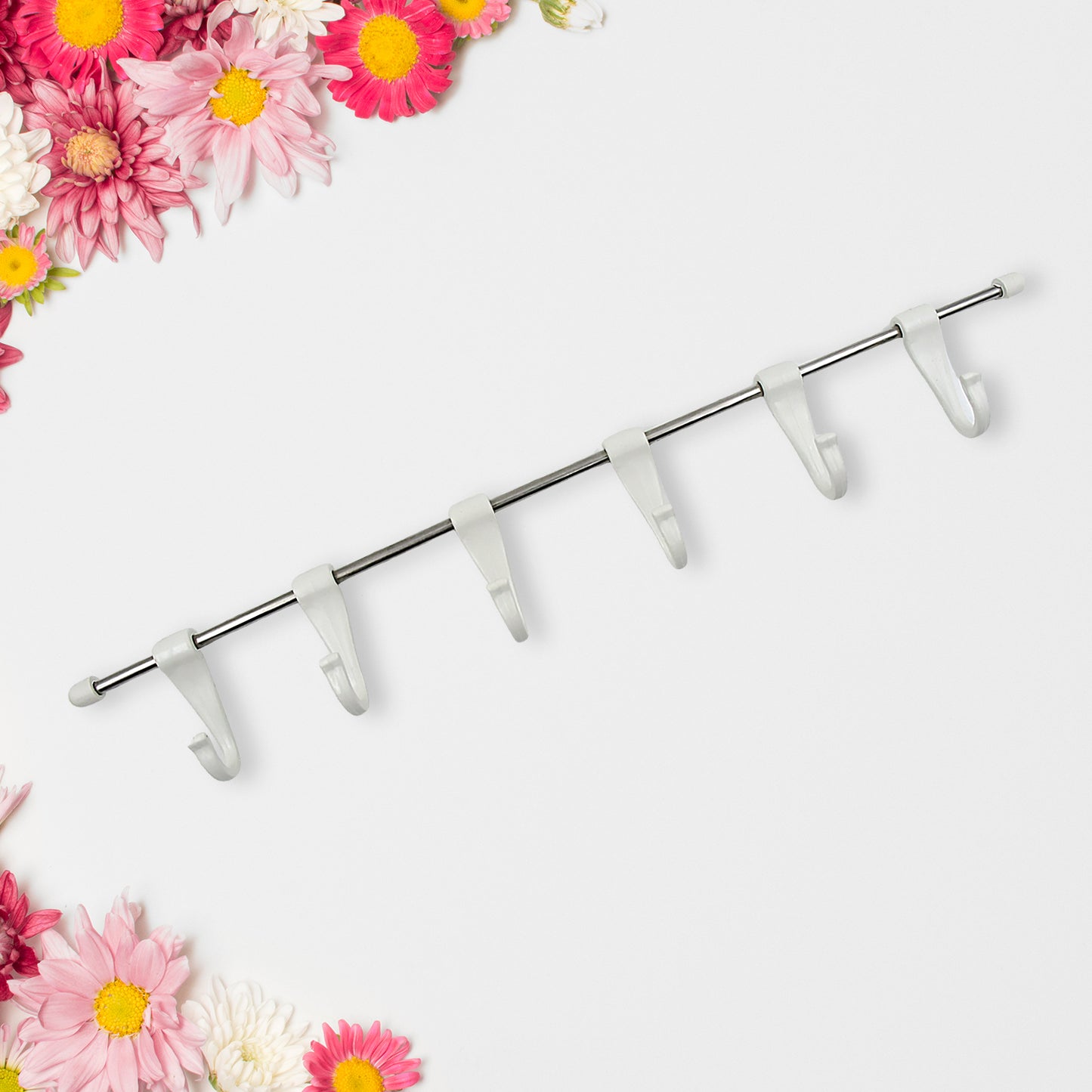 17968 Stainless Steel Utensil Hanger Rail Nail Free Wall Mount With 2 Magic Stickers  6 Plastic Hooks For Kitchen