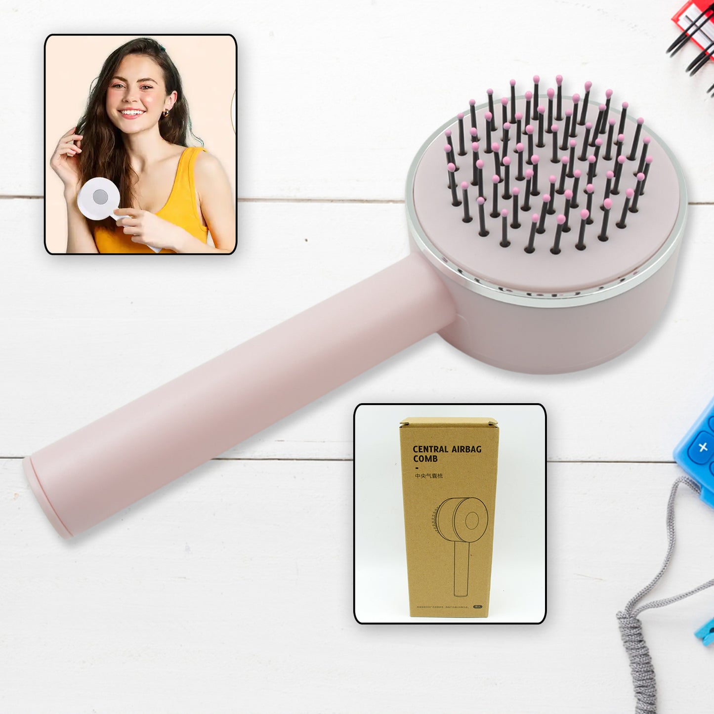 6034 Air Cushion Massage Brush Airbag Massage Comb With Long Handle Self-cleaning Hair Brush Detangling Anti-static For All Hair