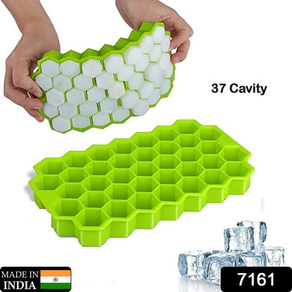 7161 Flexible Silicone Honeycomb Design 37 Cavity Ice Cube Moulds Trays Small Cubes For Whiskey Tray For Fridge (Multicolor)