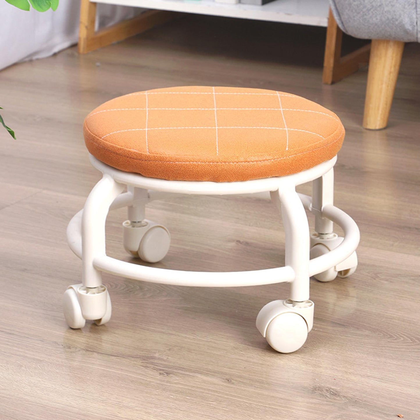 17870 Roller Seat Stool Low Height Rolling Stool Multifunctional Small Household Movable Mini Stool Pulley Wheel Stool For Garage Home Library (1 Pc)