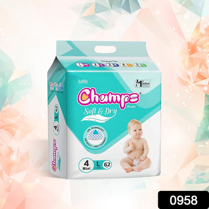 Champs Soft & Dry Baby Diaper Pants (Large, 62 Pcs)